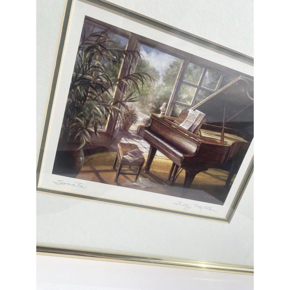 Fine Art Framed TILLY MILTON "Sonata" Print Brass Gold Frame Matted Music Piano